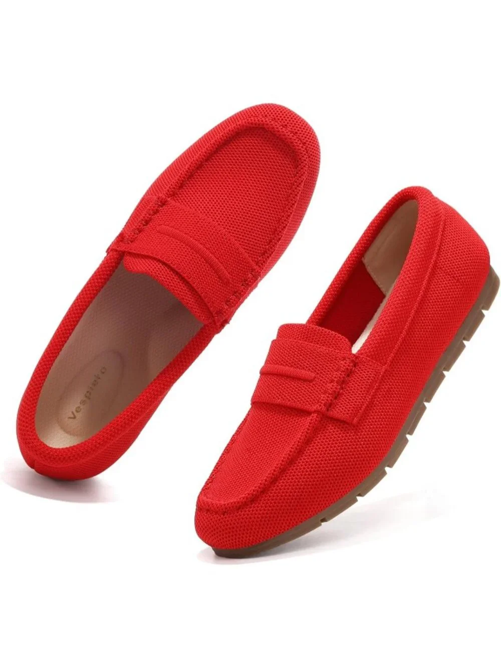 Women's Red Mesh Comfortable Slip on Dressy Casual Walking Loafer Flat Shoes